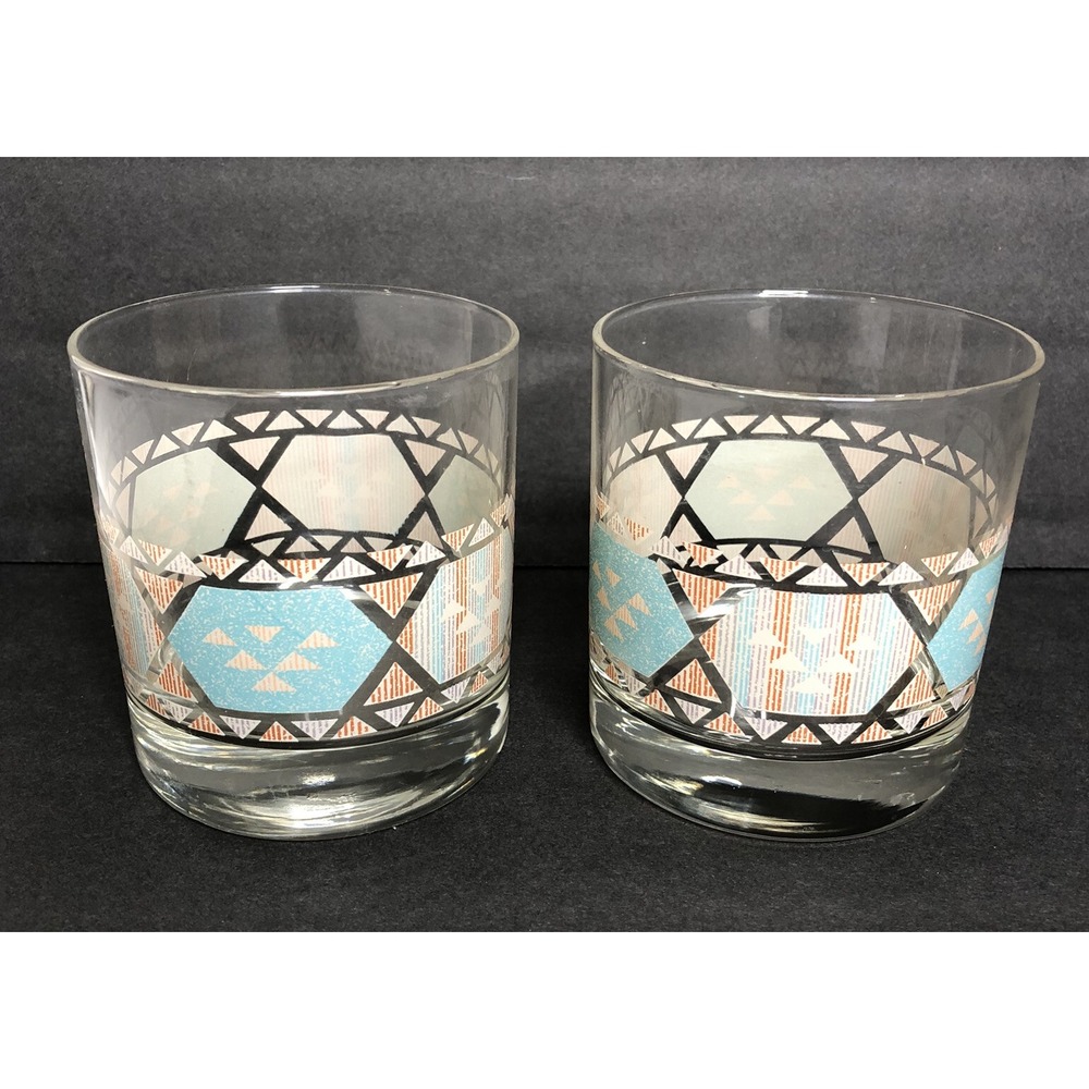 International China CIMARRON 8 oz Old Fashion Glass Pastel Aztec Design Set of 2